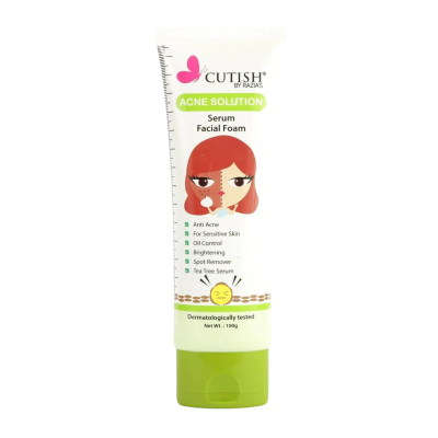 Cutish Acne Solution Face Wash Serum Facial Foam Cleanser 100g