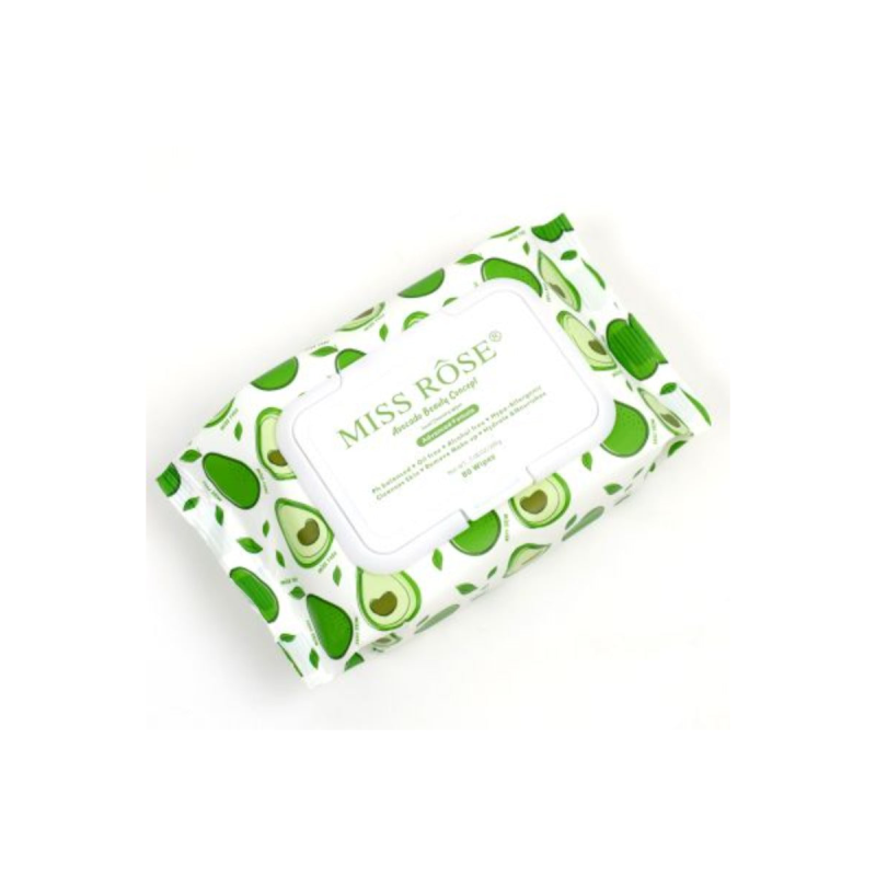Miss Rose Avocado beauty concept facial cleaning wipes.