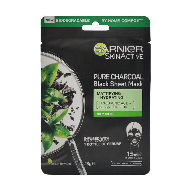 Garnier SkinActive Pure Charcoal Black Sheet Mask Mattifying + Hydrating Oily Skin